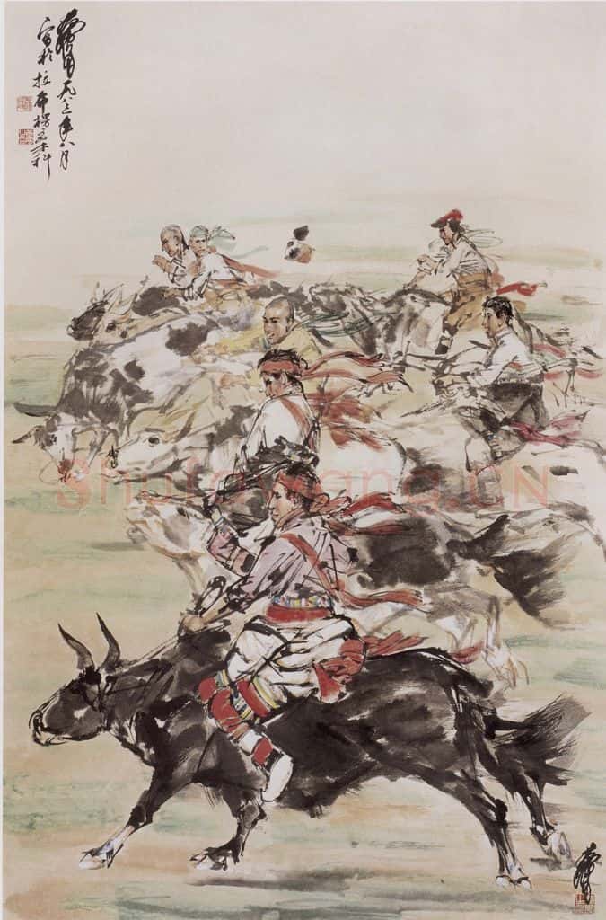 1983 黄胄《赛牛》书画作品