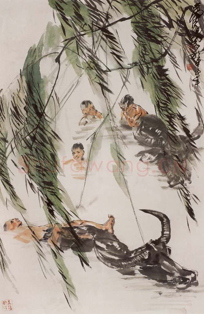 1984 黄胄《牧童戏水》书画作品