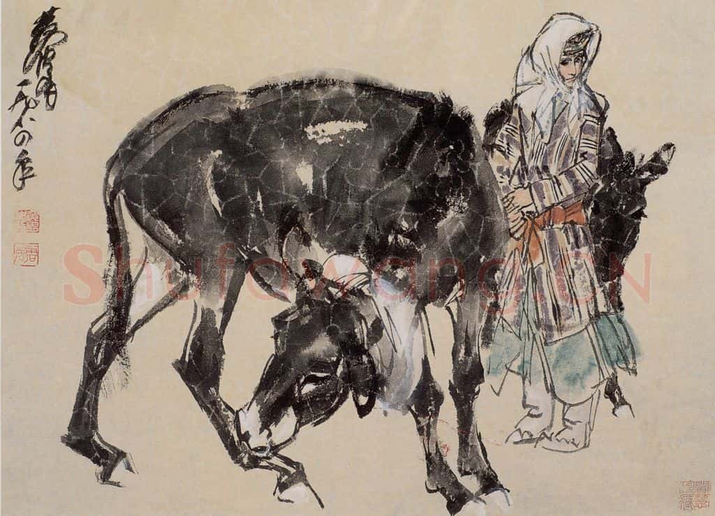 1984 黄胄《少女牧驴》书画作品