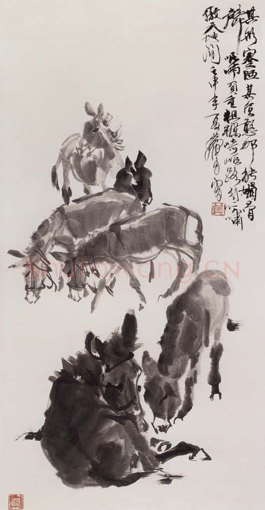 1992年 黄胄 六驴 书画作品