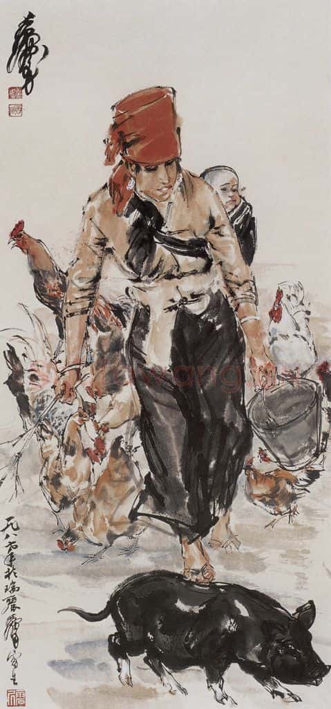 1987年 黄胄《村妇》书画作品