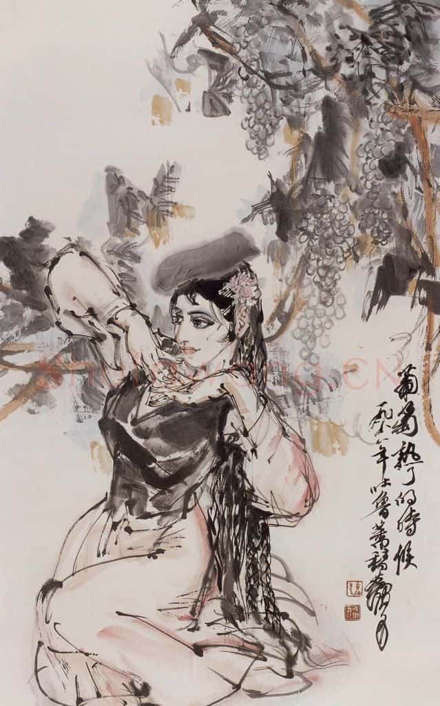 1988年 黄胄《葡萄熟了的时候》书画作品