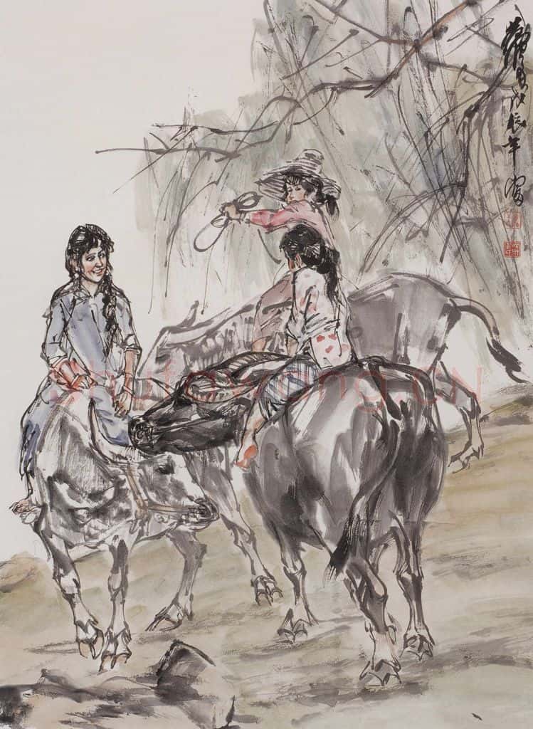 1988年 黄胄 放牛 书画作品