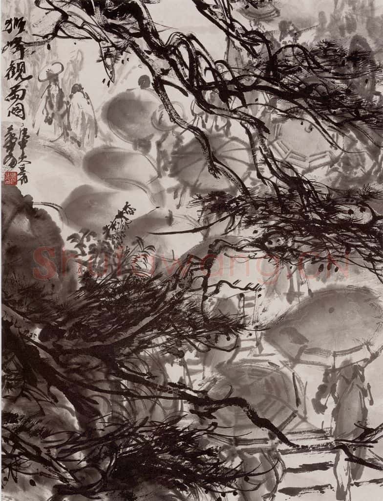 1980年 黄胄 观雨图 书画作品