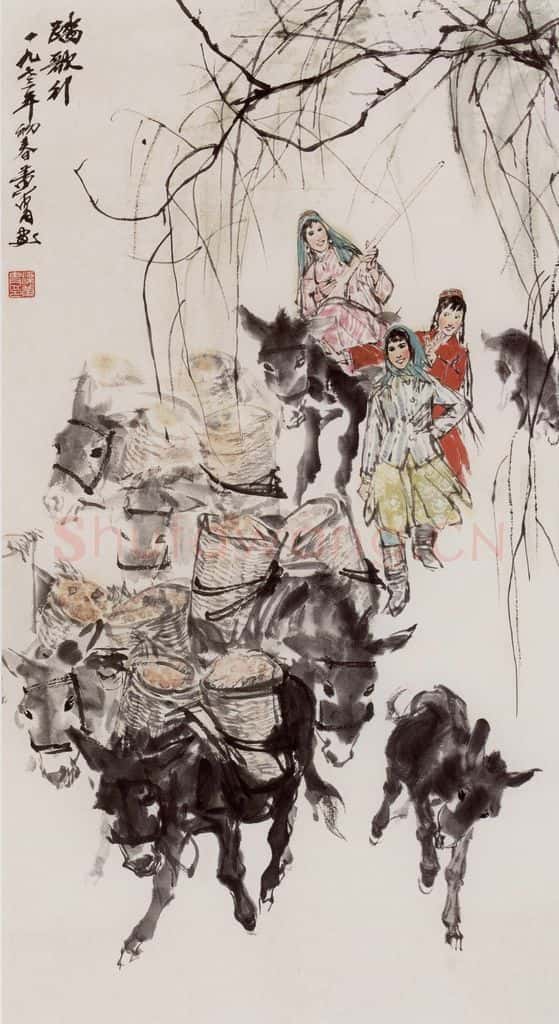 1973年 黄胄 踏歌行 书画作品