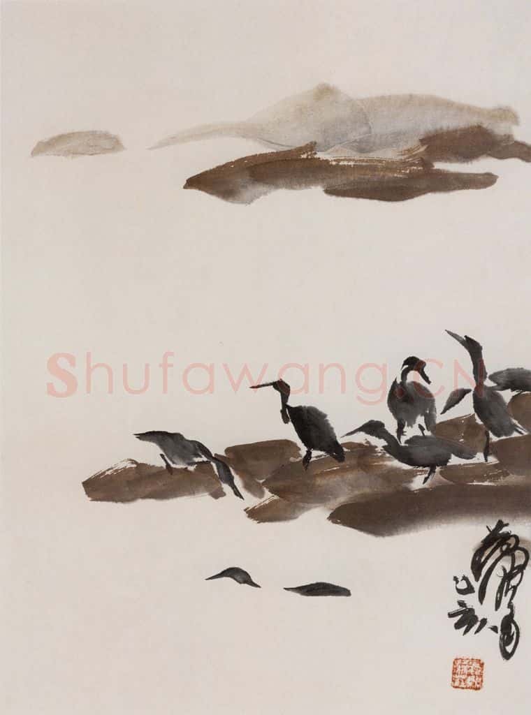 1995年 黄胄《鱼鹰》书画作品