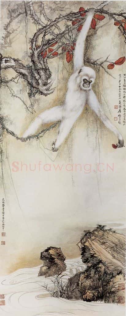  张大千 红叶白猿图 书画作品