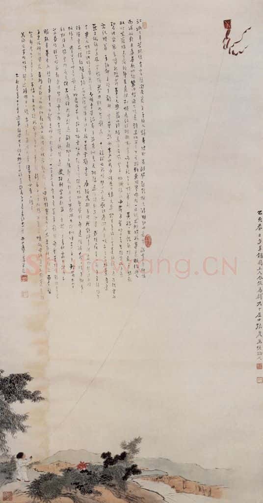 张大千 童筝图 书画作品