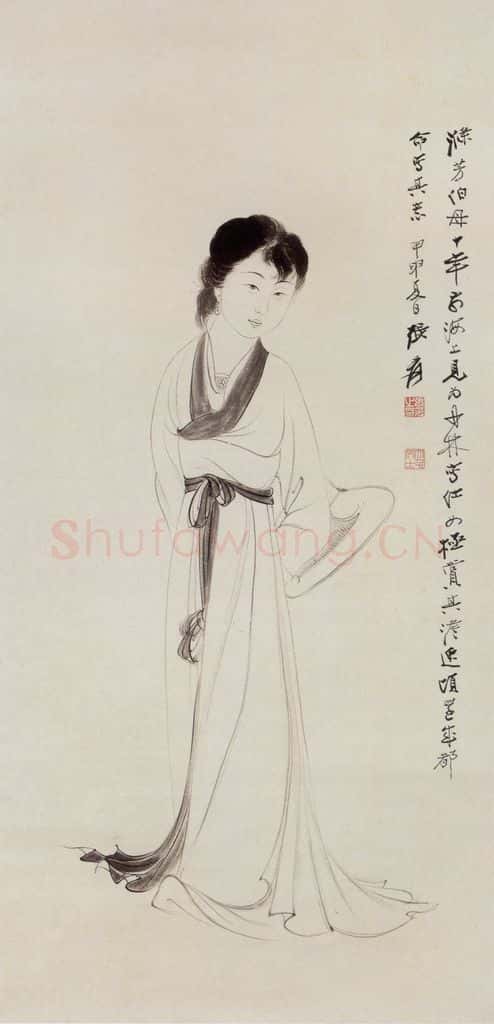 张大千 白描仕女图 书画作品