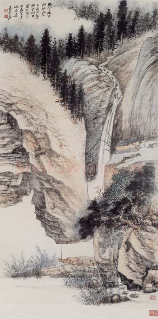 张大千 高山飞瀑图 书画作品