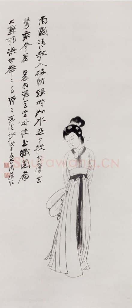 张大千 白描仕女图 书画作品