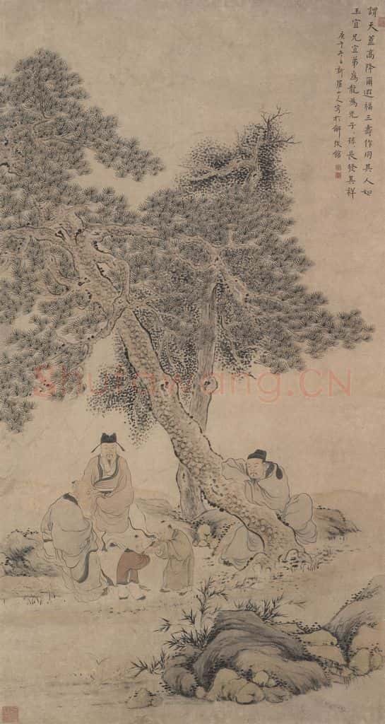 清 华岩《三星图》书画作品