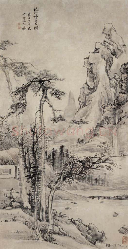清 高凤翰《秋山读书图》书画作品