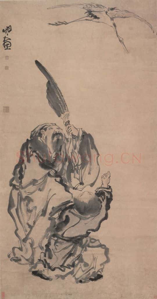 清 闵贞《放鹤图》书画作品
