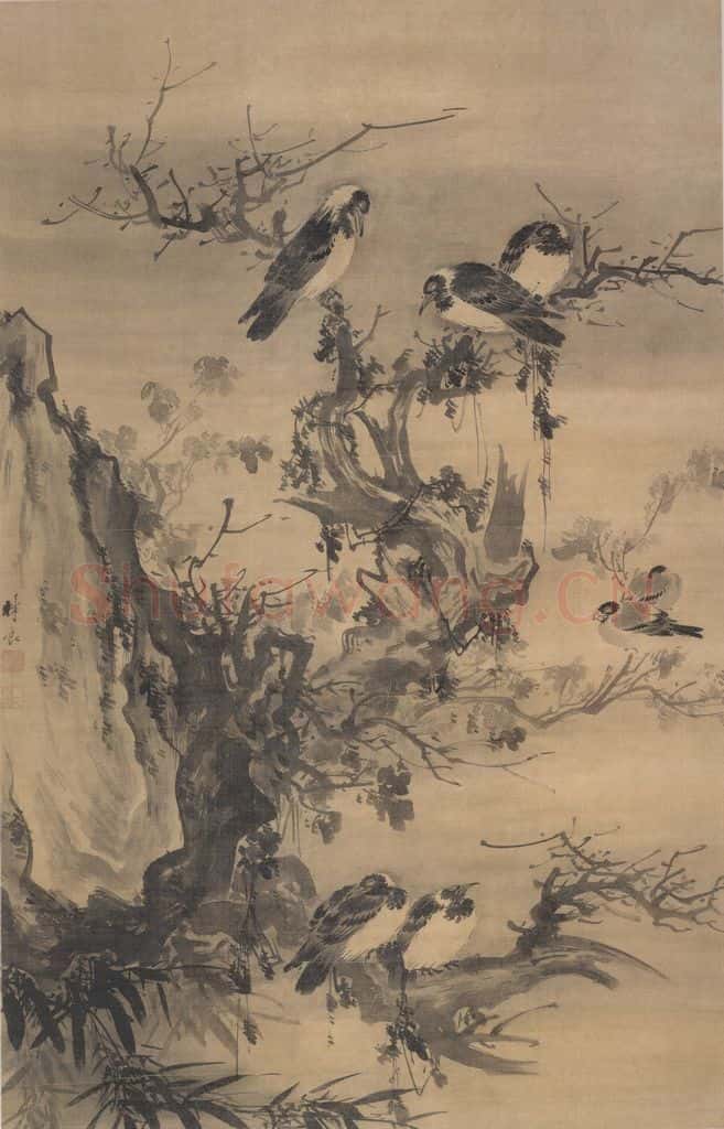 明 林良《古木寒鸦图》书画作品