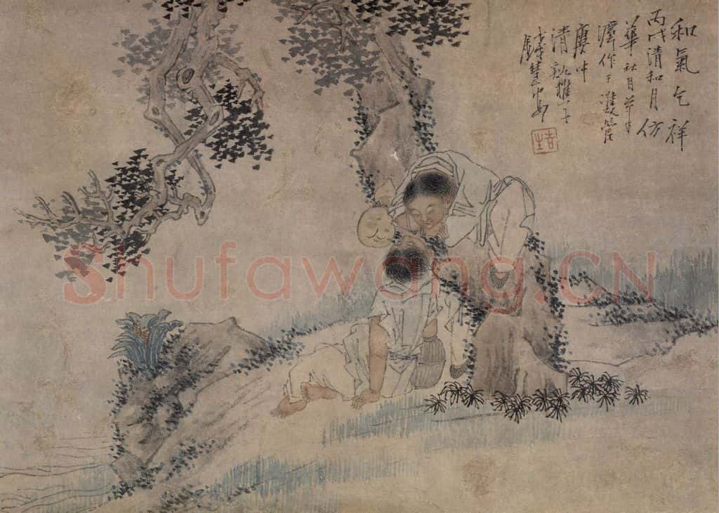 清 钱慧安《和气乞祥图》书画作品