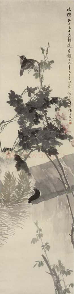 清 任颐《花卉禽鸟四条屏》书画作品