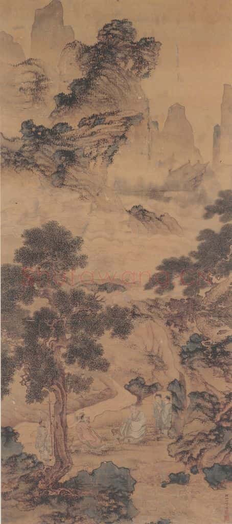 明 谢时臣《蓬莱访道图》书画作品