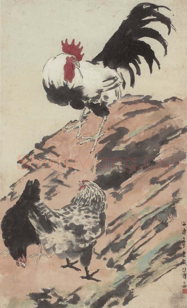  徐悲鸿《三鸡图》书画作品