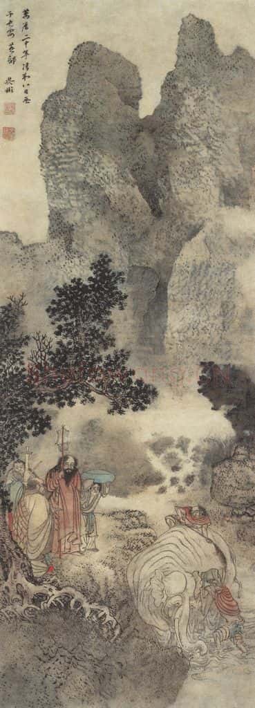 明 吴彬《洗象图》书画作品