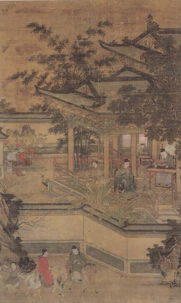 明 佚名《楼阁人物图》书画作品