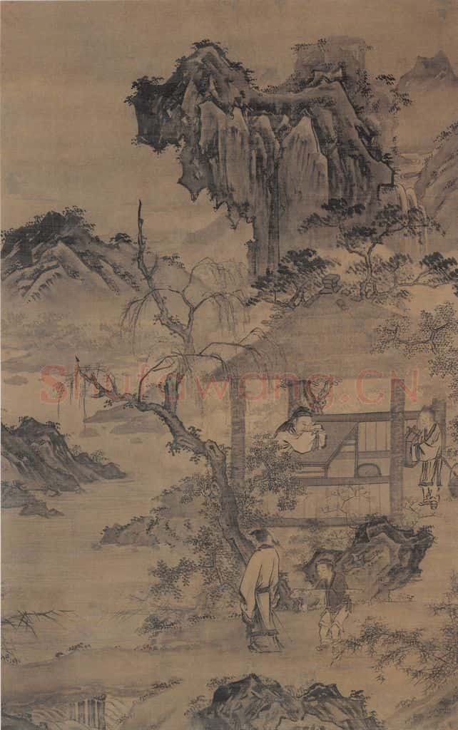明 佚名《山水人物》书画作品