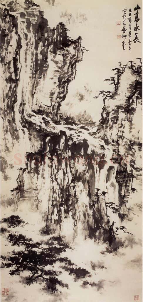 1989年 董寿平《山高水长》书画作品