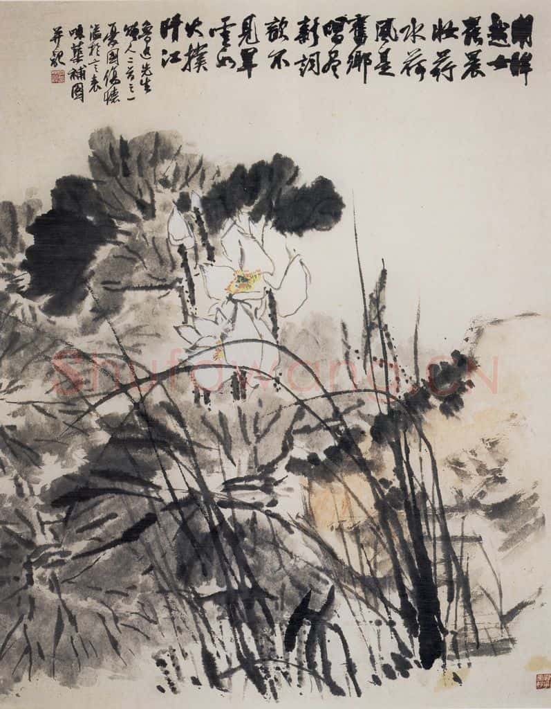 1965年 郭味蕖《白荷》书画作品