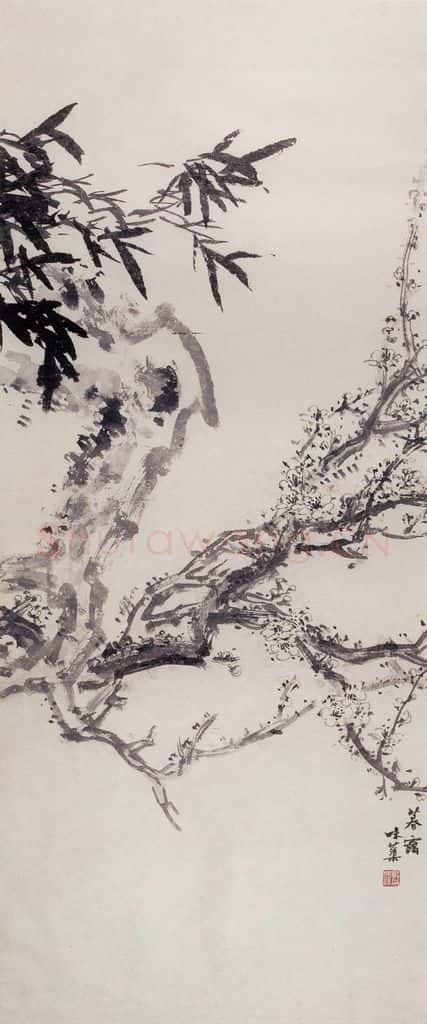 1954年 郭味蕖《暮霭》书画作品