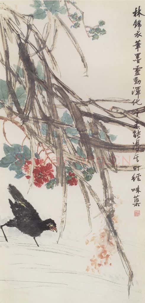 1955年 郭味蕖《秋水八哥》书画作品