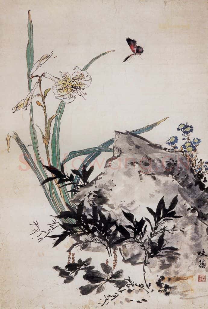 1957年 郭味蕖《萱花》书画作品