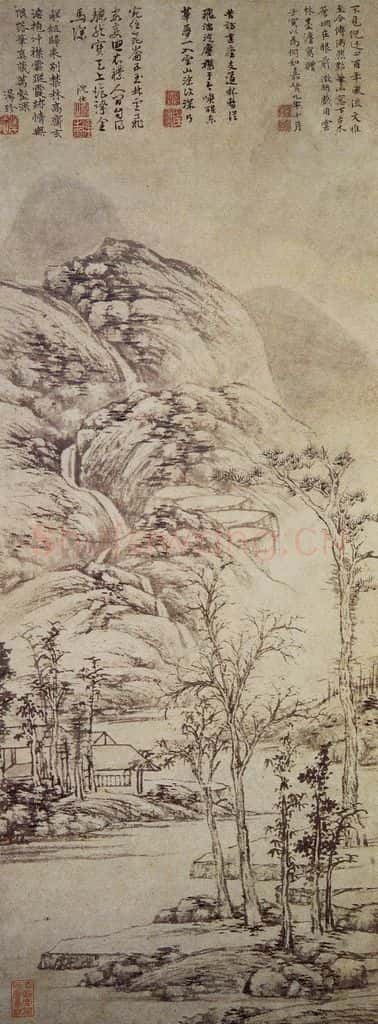 明 文徵明《古木苍烟图轴》书画作品