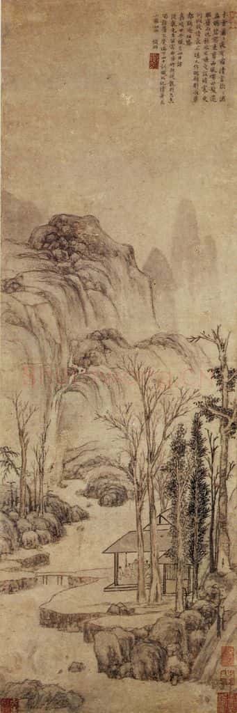明 文徵明《西斋话旧图轴》书画作品