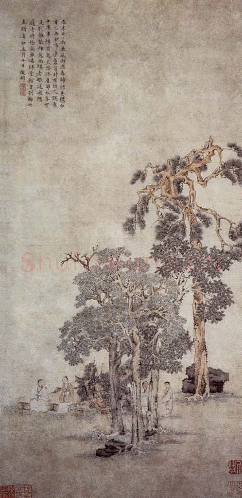 明 文徵明《松下高士图轴》书画作品