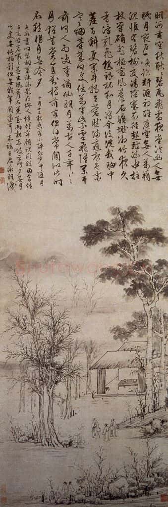 明 文徵明《中庭步月图轴》书画作品