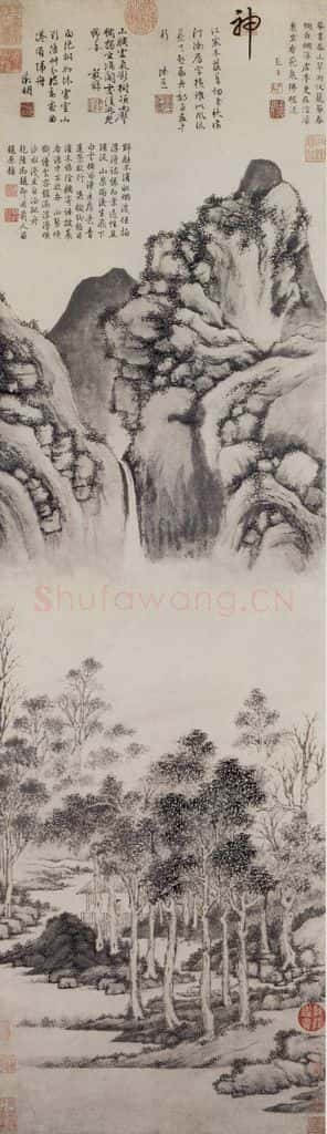 明 文徵明《曲港归舟图轴》书画作品