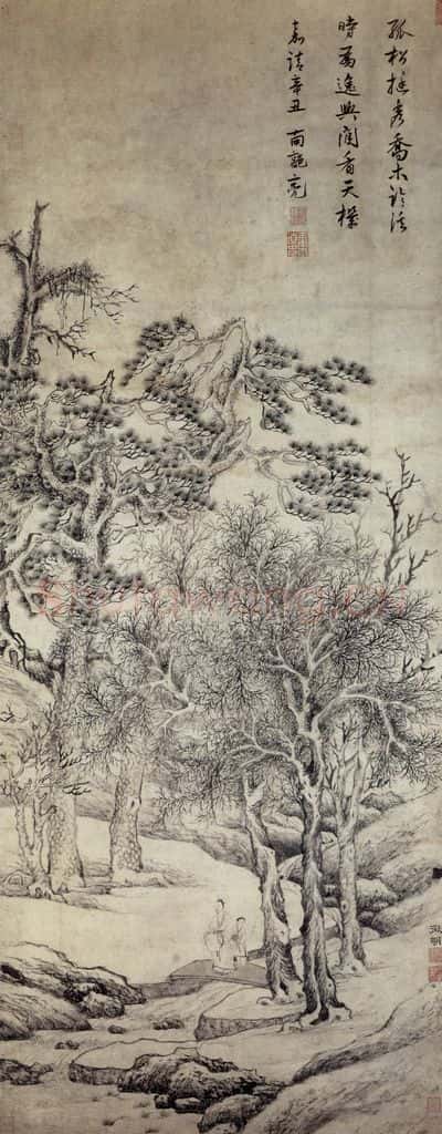明 文徵明《临溪幽赏图轴》书画作品