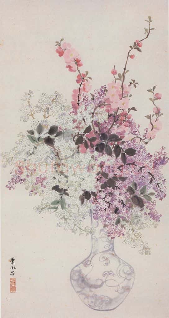 60年代 萧淑芳 丁香 书画作品