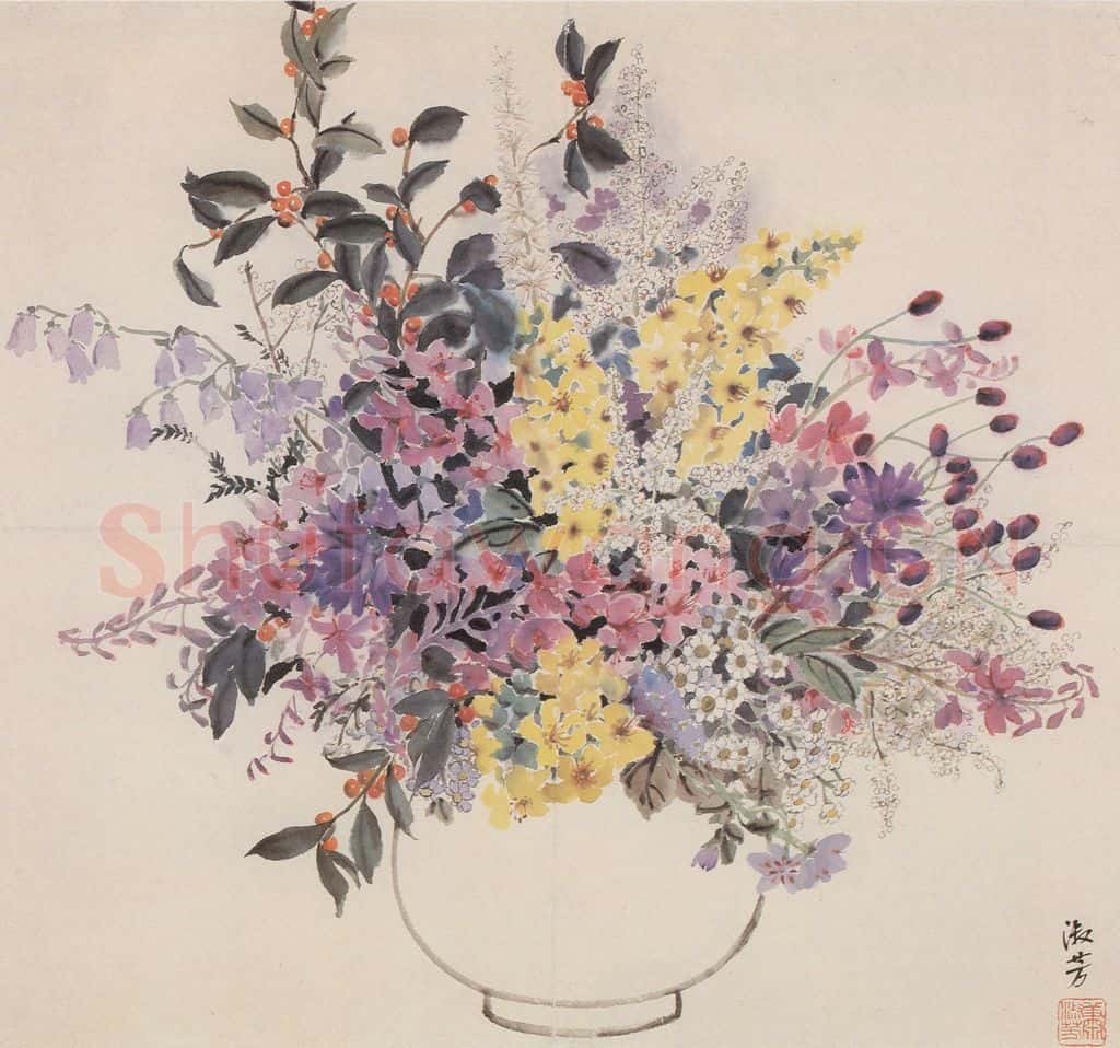 60年代 萧淑芳 瓶山花 书画作品