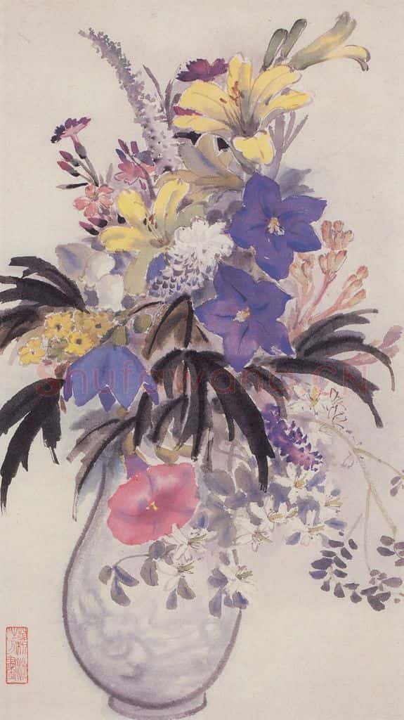 60年代 萧淑芳 瓶山花 书画作品