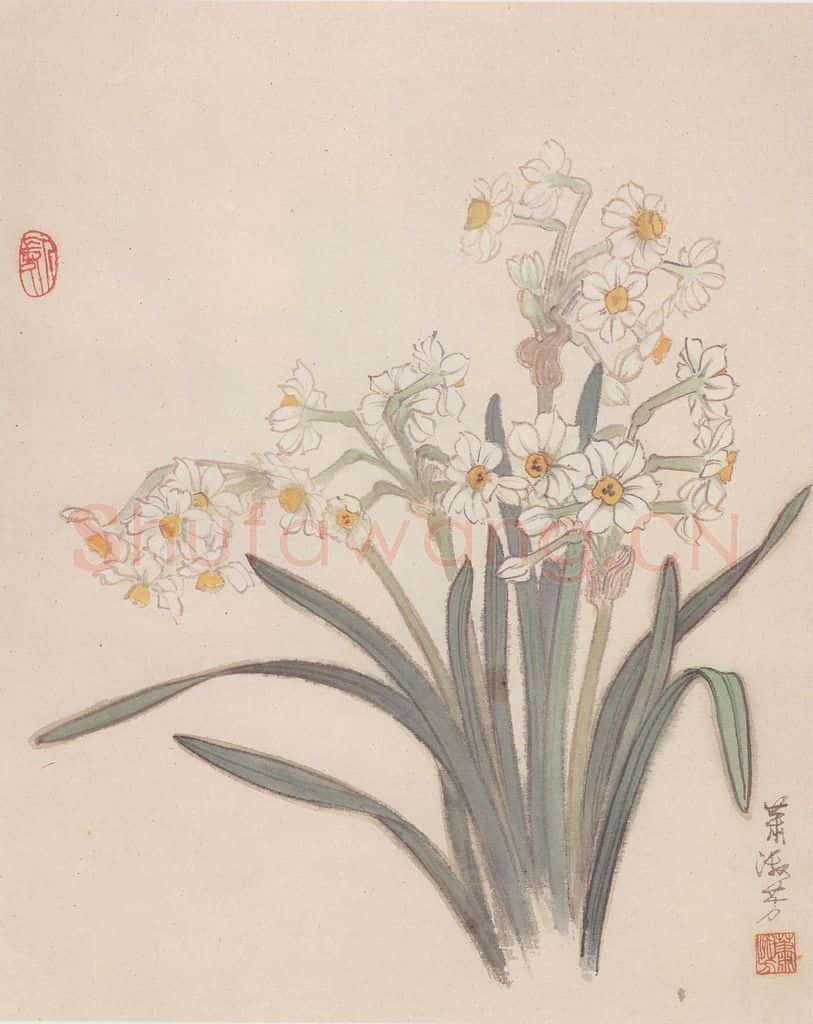 80年代 萧淑芳 水仙花 书画作品