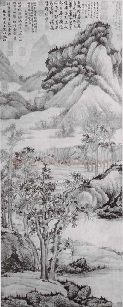 五代 巨然 寒林晚岫土 书画作品