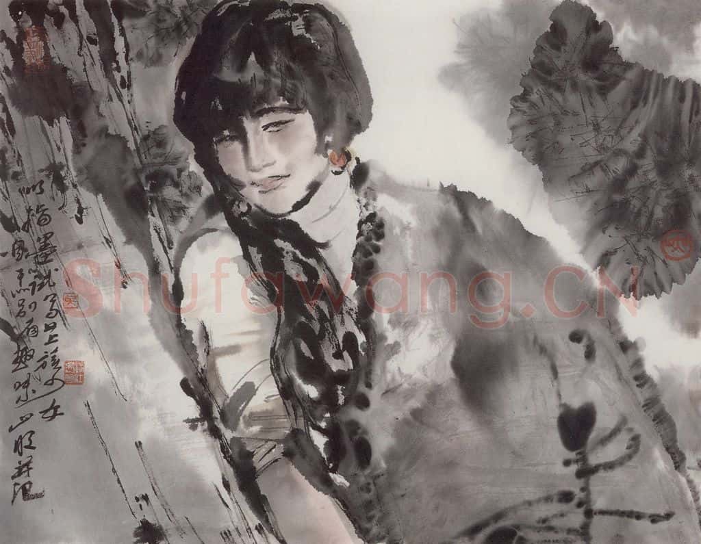 1986年 吴山明《藏女》书画作品