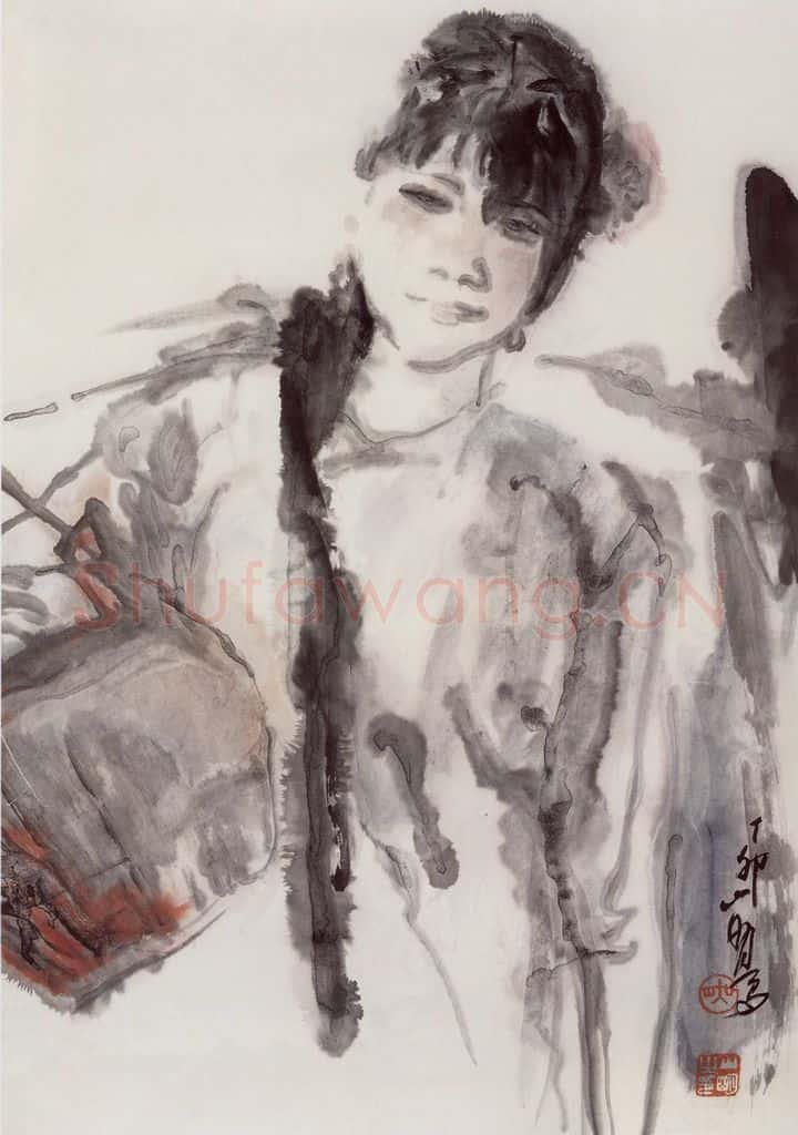 1987年 吴山明《山里妹》书画作品