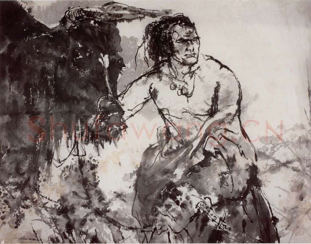 1987年 吴山明《放牛汉》书画作品