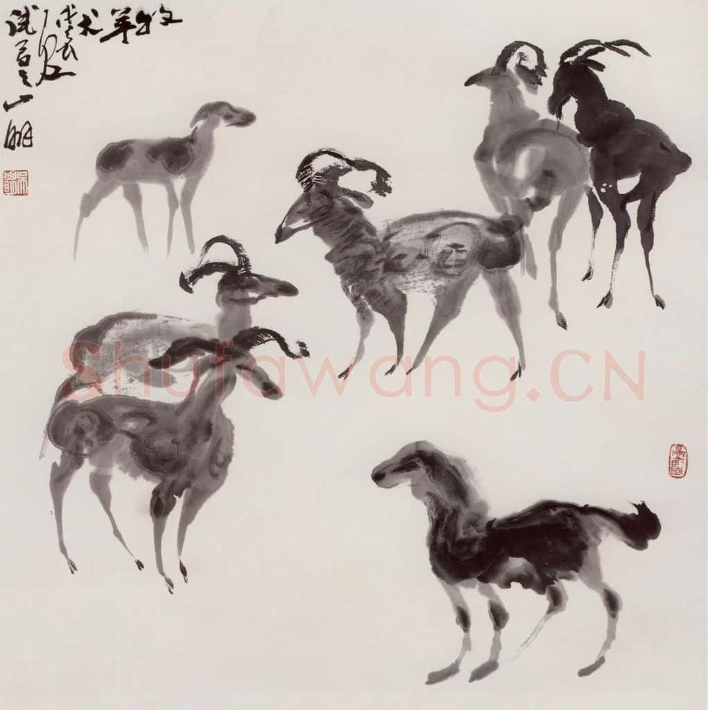 1988年 吴山明《牧羊犬》书画作品