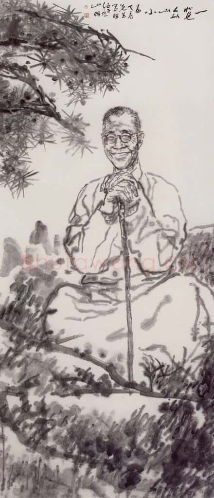 1996年 吴山明《一览众山小》书画作品