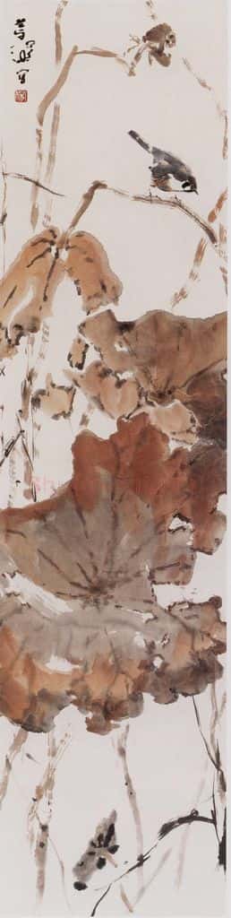 杨善深《秋荷文雀》书画作品