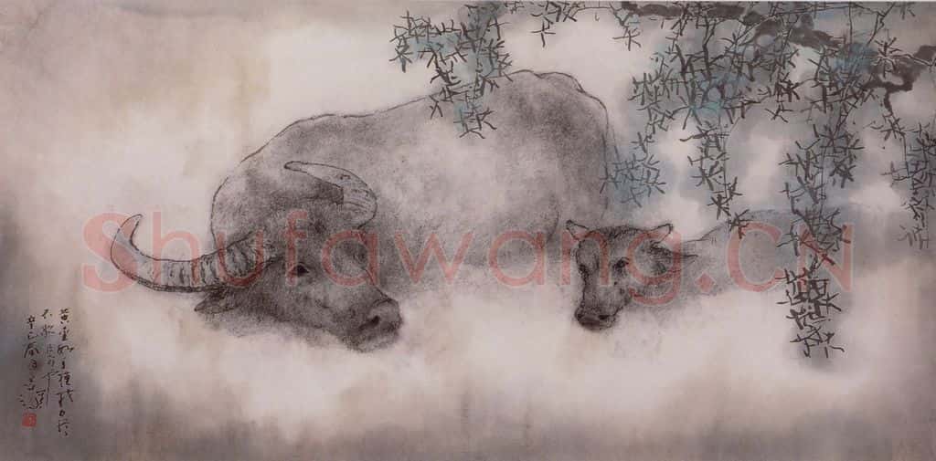 2001年 杨善深《水牛》书画作品
