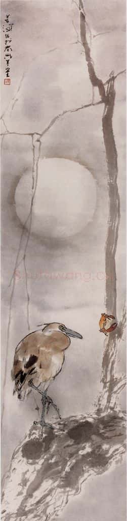 杨善深《夜鹭红蟹》书画作品